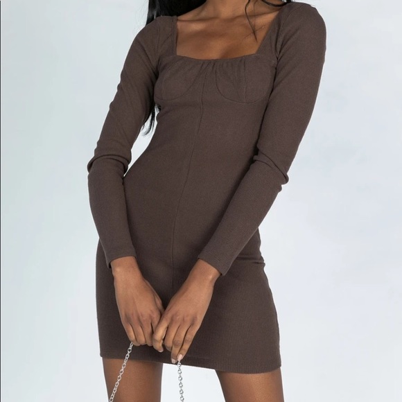 Princess Polly Dresses & Skirts - NWT princess polly brown long sleeve denielle mini dress